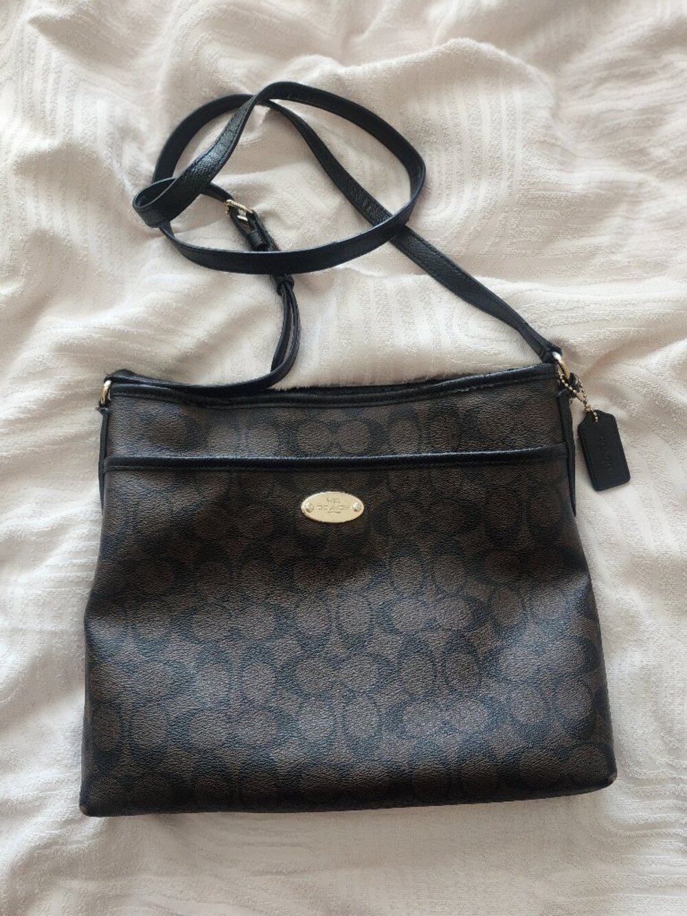 Pre-Loved- Signature File Crossbody Bag Coated Canvas Y2K - Brown